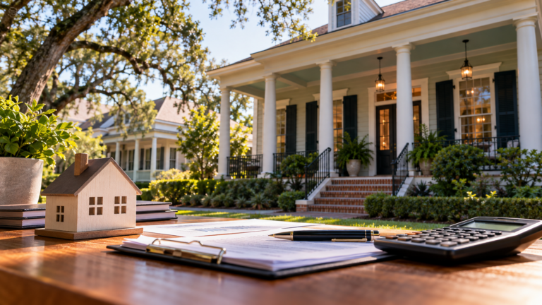 Home with mortgage documents and calculator illustrating seller-paid mortgage rate buydown options